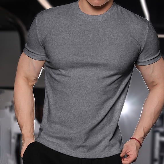 Fnnxeal Big & Tall Mens Performance T-Shirt, Slim Fit Workout Shirt Moisture Wicking Stretch Athletic Short Sleeve, Dark Gray Gym Tee,Size S