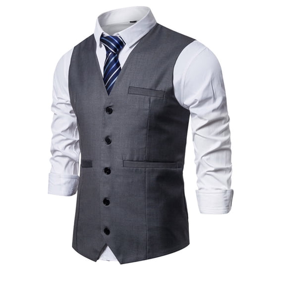 Fnnxeal Big and Tall Mens Vest Dark Gray Slim Fit Stretch Formal Waistcoat for Wedding Groomsmen Business Office,Size 2XL