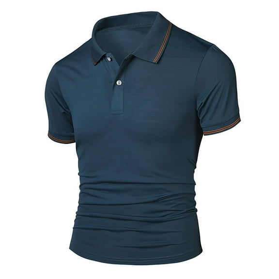 Fnnxeal Big and Tall Polo Shirts, Short Sleeve Casual Tees Button Solid Collared Shirt Men’s Summer Shirt Dark Blue T-Shirt L