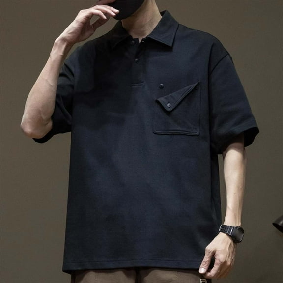 Fnnxeal Black 2XL Men's Short Sleeve Polo - Oversized Polyester, Wrinkle Resistant, Quick Dry, Button Collar with Pocket, Casual Business Daily Wear
