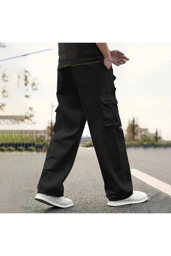 Fnnxeal Black Cargo Pants for Men, 2025 Big and Tall Pants Casual Slacks with Multi Pockets Men's Relaxed Fit Cargo Sweatpants Men Outdoor Trousers XL