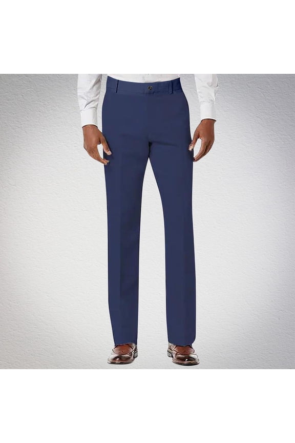Casual Pants for Men Solid Straight Leg Button Stylish Business Long Pants Dark Blue Pants for Men Size M