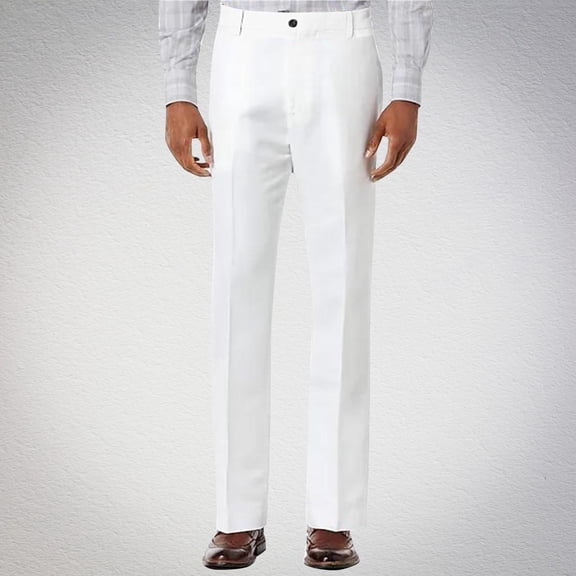 Fnnxeal Casual Pants for Men Straight Leg Button Business Stylish Solid Long Pants White Pants for Men Size L