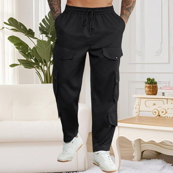 Fnnxeal Chinos Pants for Men Casual Pull-On Stylish Solid Cargo Pants Black Pants for Men Size L