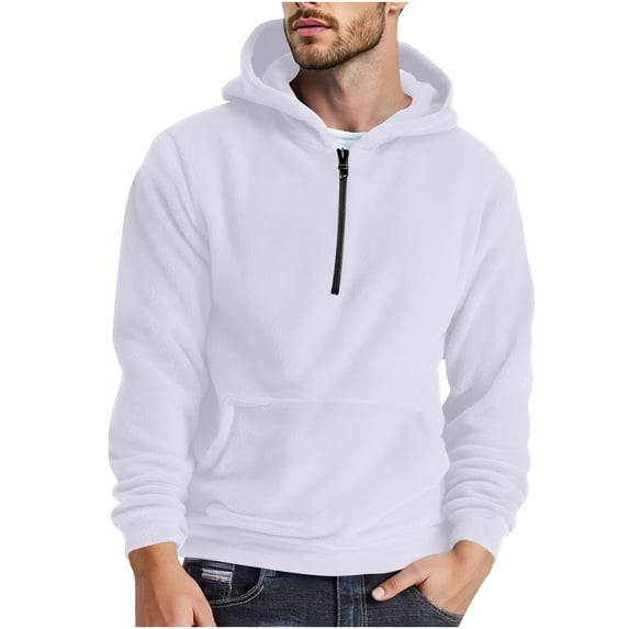 Fnnxeal Hoodies Sweatshirts for Men, Casual Big and Tall Shirts Zipper Fall Winter Long Sleeve Shirt with Pocket Mens White Blouse Size M