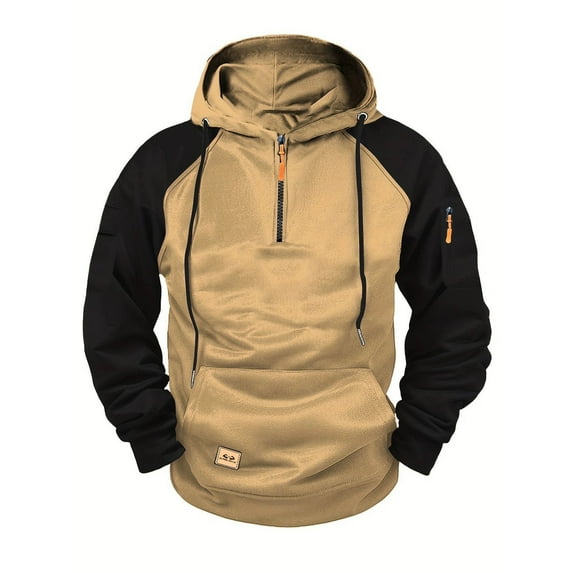 Fnnxeal Hoodies Sweatshirts for Men, Casual Long Sleeve Shirt with Pocket Big and Tall Shirts Fall Winter Zipper Mens Khaki Blouse Size XL