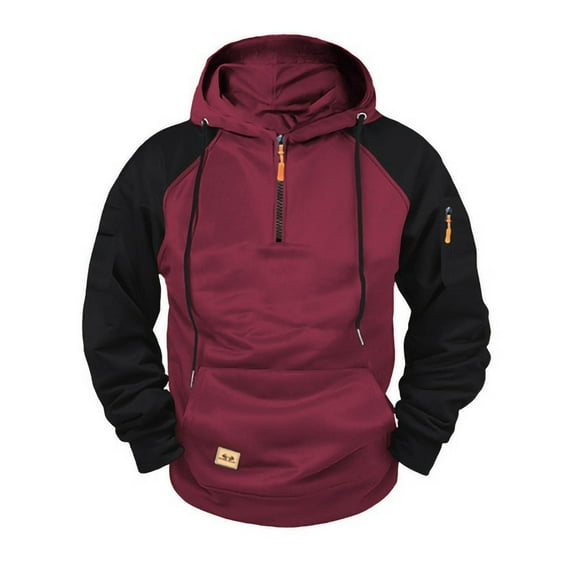Fnnxeal Hoodies Sweatshirts for Men, Casual Long Sleeve Shirt with Pocket Big and Tall Shirts Fall Winter Zipper Mens Wine Blouse Size 3XL