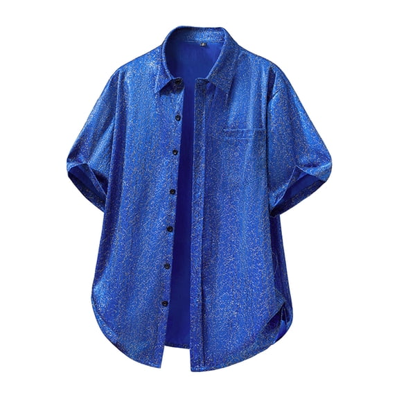 Fnnxeal Men Button Down Shirt Beach Hawaiian Collared Summer Short Sleeve Casual Blue Shirts for Men Size XL