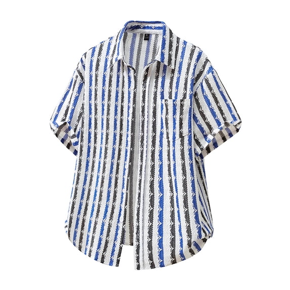 Fnnxeal Men Button Down Shirt Short Sleeve Beach Summer Collared Hawaiian Casual Blue Shirts for Men Size 2XL