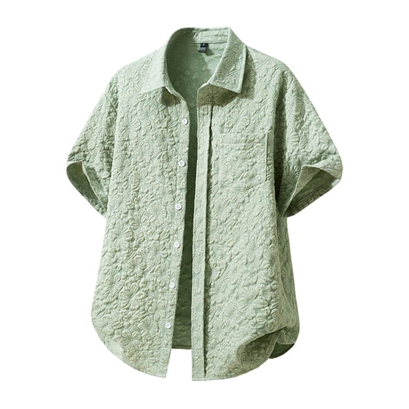 Fnnxeal Men Button Down Shirt Short Sleeve Summer Beach Hawaiian Casual Collared Green Shirts for Men Size M