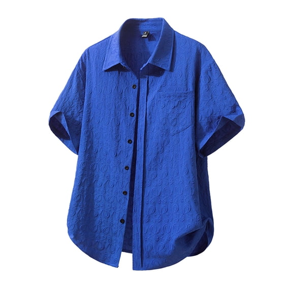 Fnnxeal Men Button Down Shirt Short Sleeve Summer Casual Hawaiian Collared Beach Blue Shirts for Men Size 2XL