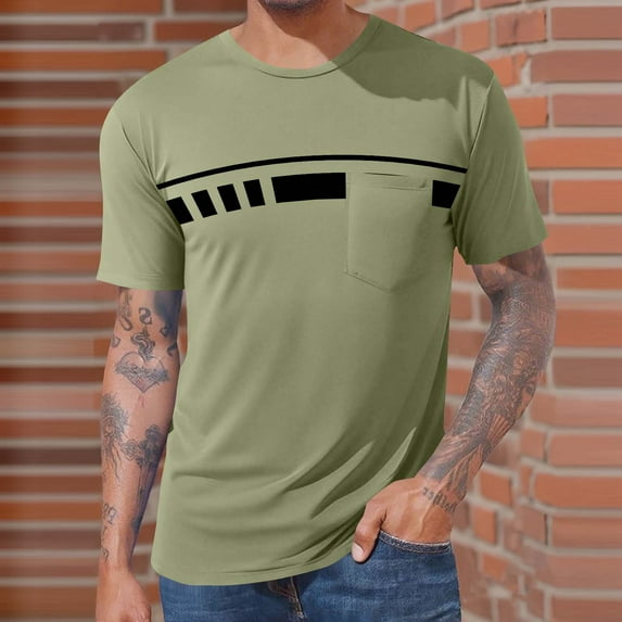 Fnnxeal Men's 2XL Green T Shirt - Crew Neck, Chest Pocket, Stretch Polyester Spandex - Moisture Wicking, Wrinkle Resistant for Casual Workout Loungewear