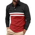thumbnail image 1 of Fnnxeal Men's 2XL Red Long Sleeve Polo Shirt - 100% Polyester Color-Blocked Stripe, Wrinkle-Resistant Easy-Care, Business Casual for Office/Daily/Outdoor, 1 of 7