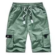 Fnnxeal Men s Big & Tall Relaxed Fit Cotton Cargo Pants Elastic Waist Drawstring Casual Work Pants Green,Size 5XL
