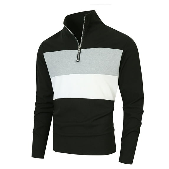 Fnnxeal Men's Black Half-Zip Casual Top - Nylon Spandex Blend, Color-Block Design, Size M, Comfortable for Daily Wear