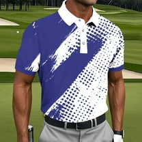 Fnnxeal Men's Blue Plus Size Polo Shirt 2XL, Breathable Polyester Spandex, Art Print, Golf Casual, Stretchy Wrinkle Free, Classic Collar Short Sleeve