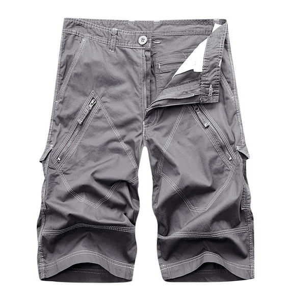Fnnxeal Men’s Cotton Cargo Shorts Relaxed Fit Big & Tall Utility Work Hiking Shorts with Zippered Pockets Gray,Size S