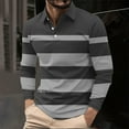 thumbnail image 1 of Fnnxeal Men's Gray Long Sleeve Striped Polo Shirt - Size M, 95% Polyester 5% Spandex, Wrinkle-Resistant Quick-Drying for Casual/Golf/Office, 1 of 5
