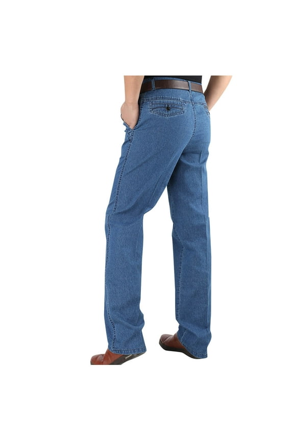 Men's Light Blue 100% Denim Jeans - Size M, Classic Straight Leg, Durable Comfortable for Casual Daily Wear with Pockets & Belt Loops