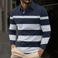 thumbnail image 1 of Fnnxeal Men's Light Blue Long Sleeve Striped Polo Shirt 2XL - 95% Polyester 5% Spandex, Wrinkle-Resistant Quick-Drying, Smart Casual for Golf/Office, 1 of 5