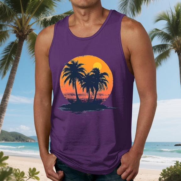 Fnnxeal Men's Lightweight Polyester Tank Top Casual Sleeveless Print Summer Breathable Tank Top for Men Purple