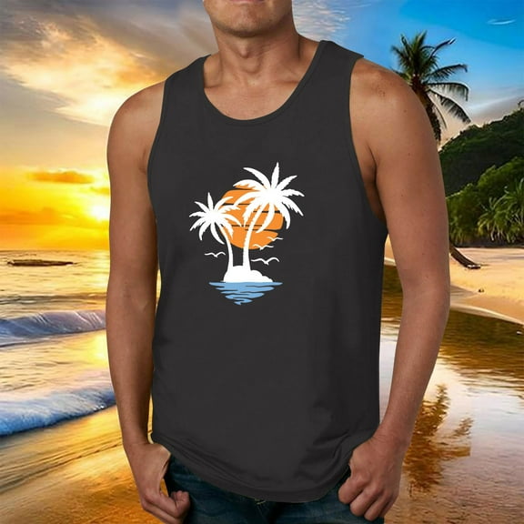 Fnnxeal Men's Lightweight Polyester Tank Top Casual Sleeveless Summer Print Breathable Tank Top for Men Dark Gray