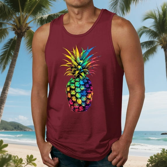 Fnnxeal Men's Lightweight Polyester Tank Top Print Casual Sleeveless Summer Breathable Tank Top for Men Wine