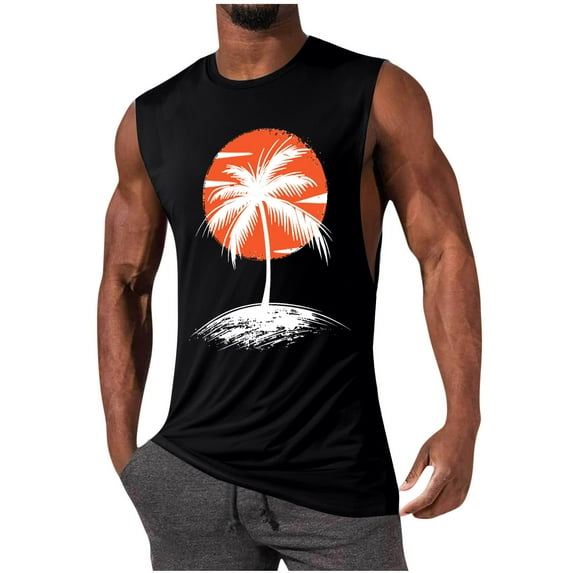 Fnnxeal Men's Lightweight Polyester Tank Top Print Sleeveless Summer Casual Breathable Tank Top for Men Black