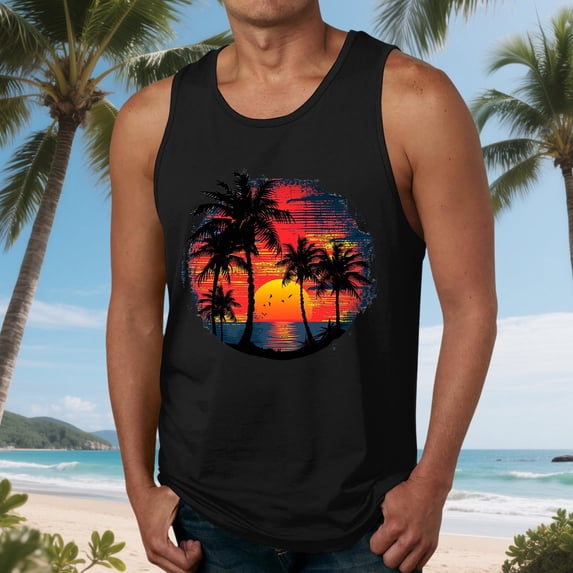 Fnnxeal Men's Lightweight Polyester Tank Top Print Summer Sleeveless Casual Breathable Tank Top for Men Black