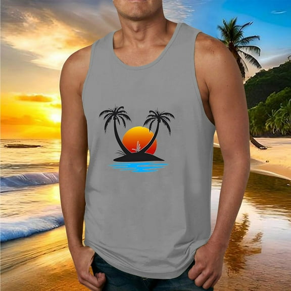 Fnnxeal Men's Lightweight Polyester Tank Top Print Summer Sleeveless Casual Breathable Tank Top for Men Gray