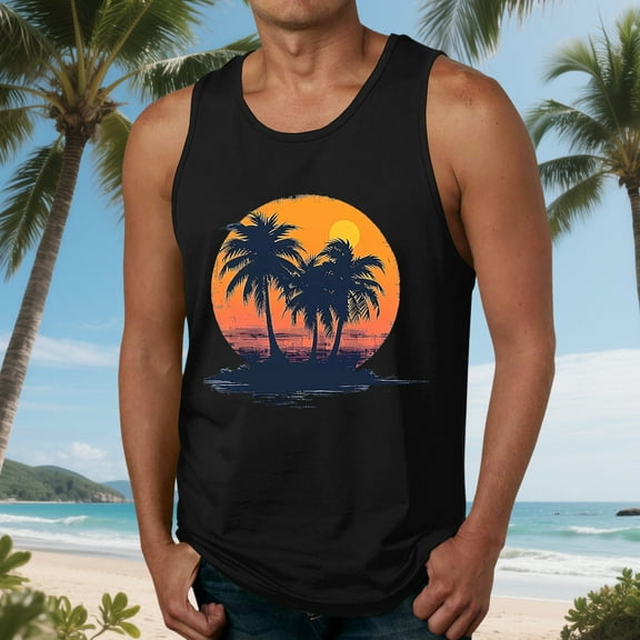 Fnnxeal Men's Lightweight Polyester Tank Top Sleeveless Casual Print Summer Breathable Tank Top for Men Black