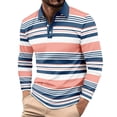thumbnail image 1 of Fnnxeal Men's Long Sleeve Pink Polo Shirt - Size XL, 100% Polyester Striped, Casual Wrinkle-Resistant Breathable, Easy-Care for Spring & Autumn, 1 of 7