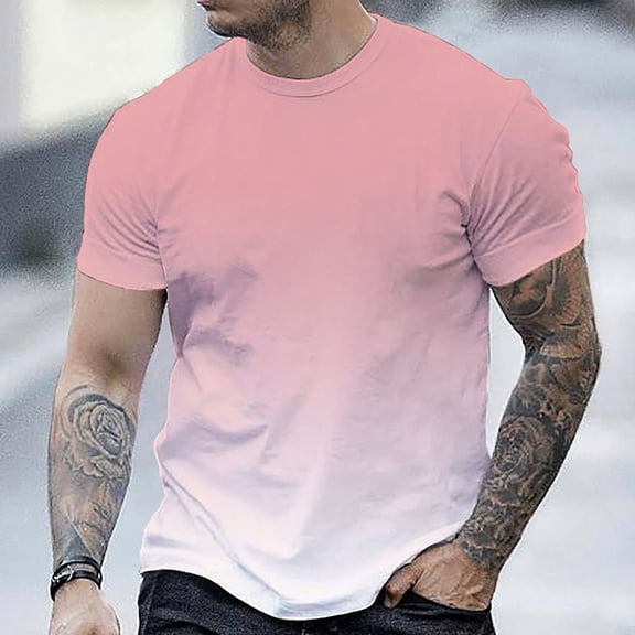 Fnnxeal Men's Pink Ombre Tee 2XL Plus Size - 100% Polyester Quick-Dry, Workout Streetwear Trendy, Everyday Shirt