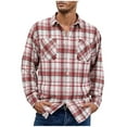 thumbnail image 1 of Fnnxeal Men's Red Plaid Shirt - Long Sleeve Button-Down with Chest Pockets, Stretchy Nylon Spandex Blend, Durable, Casual Vintage Style, Versatile for Layering, Size L, 1 of 5
