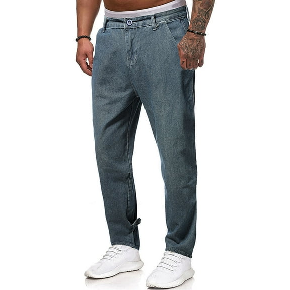 Fnnxeal Men's Relaxed Fit Blue Pants - Size XL, 100% Polyester Denim-Like Style | Breathable Durable Lightweight for Daily Wear & Warm Weather