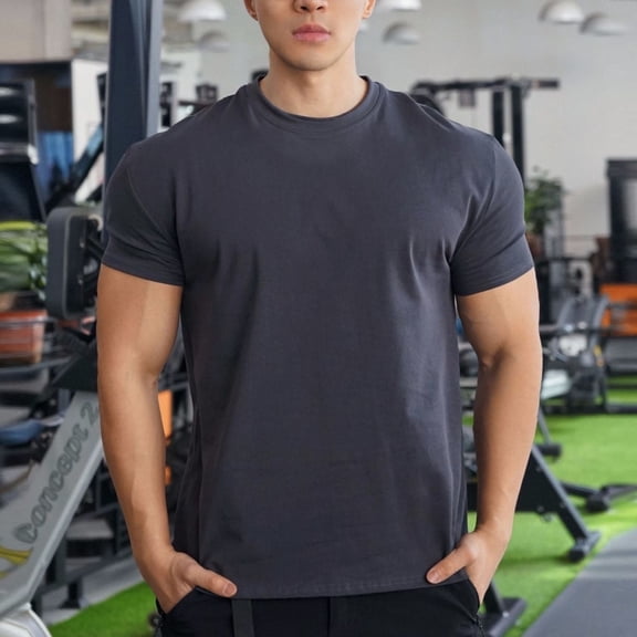 Fnnxeal Men's Round Neck Shirts Big and Tall Shirts Summer Short Sleeve Tees for Men Gray Casual Tshirt 3XL