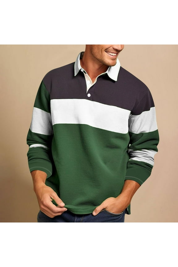 Men's Rugby Style Polo Shirt - Green, Size L, Polyester Fabric, Casual Wear, Wrinkle-Resistant & Durable, Fits Daily Errands & Casual Outings