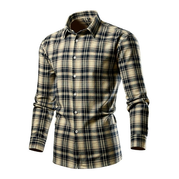 Fnnxeal Men's White Plaid Flannel Shirt 2XL - 100% Polyester, Button Down with Chest Pockets, Versatile Layering Casual Wear