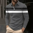 thumbnail image 1 of Fnnxeal Men's XL Long Sleeve Polo Shirt - 100% Polyester Dark Gray Striped, Wrinkle-Resistant Quick Dry, Smart Casual for Daily & Office Wear, 1 of 5