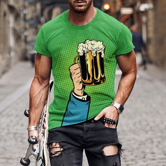 Fnnxeal Mens 3D Gradient Bubble Print Short Sleeve T-Shirt Novelty Green Summer Casual Tee Polyester Spandex Crewneck 7XL,Size 5XL