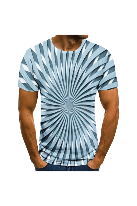 Mens 3D Optical Illusion T-Shirt Black Geometric Print Short Sleeve Crewneck Moisture Wicking Streetwear Tee M to 7XL,Size M