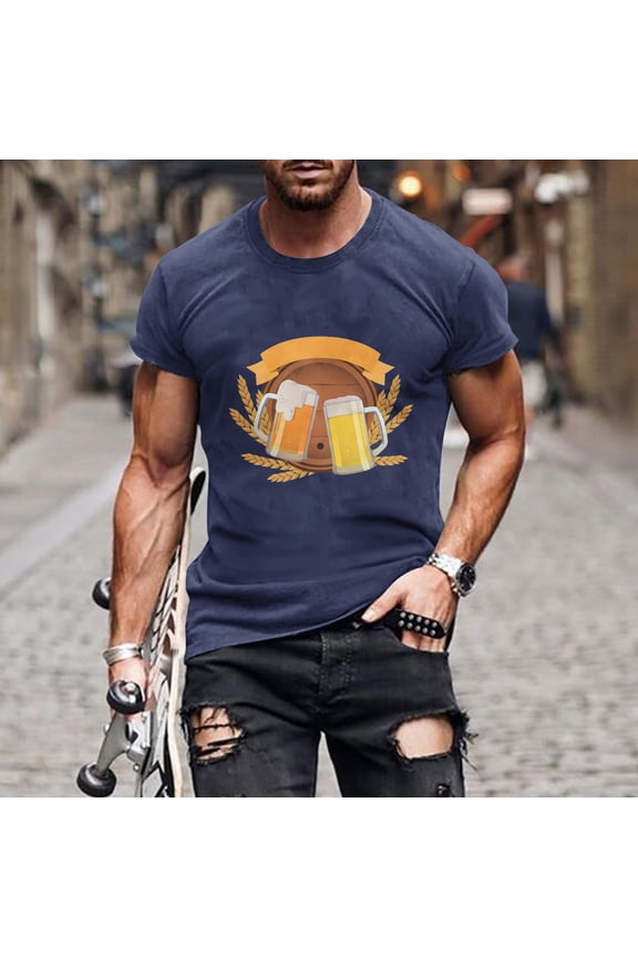 Mens 3D Realistic Beer Mug Print T-Shirt Funny Novelty Short Sleeve Tee Orange Athletic Muscle Fit Crew Neck,Size 2XL