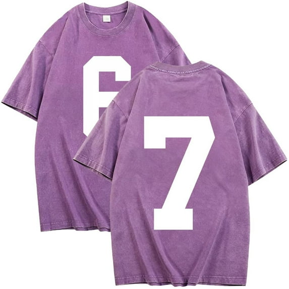 Fnnxeal Mens 67 T-Shirts Casual Short Sleeve Crew Neck Outdoor Graphic Purple Shirts for Men Size 2XL