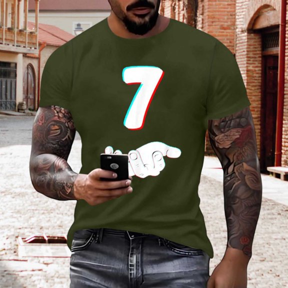 Fnnxeal Mens 67 T-Shirts Graphic Short Sleeve Crew Neck Casual Outdoor Army Green Shirts for Men Size 3XL