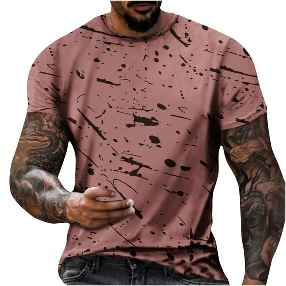 Fnnxeal Mens Big & Tall Stretch Ripped Stripe Graphic Tee Crew Neck Short Sleeve T-Shirt 95% Polyester Spandex Black M-7XL,Size 3XL