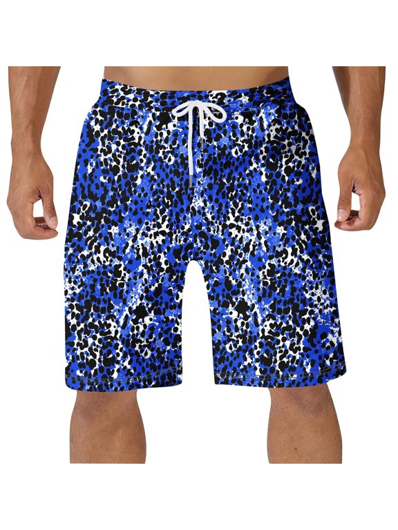 Mens Big and Tall Swim Trunks Quick Dry Board Shorts Dark Blue Abstract Spot Print Beach Shorts,Size 4XL