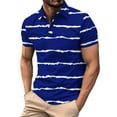 thumbnail image 1 of Fnnxeal Mens Blue Striped Polo Shirt Quick Dry Moisture Wicking Slim Fit Short Sleeve Casual Work Golf Top,Size L, 1 of 4
