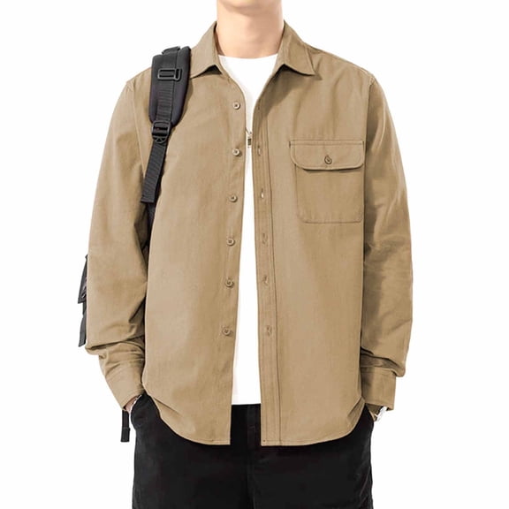 Fnnxeal Mens Button Down Shirt, Collared Long Sleeve Casual Cotton Long Sleeve Khaki Button Up Shirt for Men Size 3XL