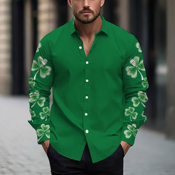 Fnnxeal Mens Button Down Shirt, Graphic Casual Collared Long Sleeve Long Sleeve Green Button Up Shirt for Men Size 2XL