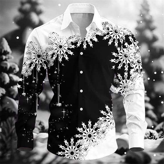 Fnnxeal Mens Button Down Shirt, Long Sleeve Graphic Casual Long Sleeve Collared Black Button Up Shirt for Men Size M